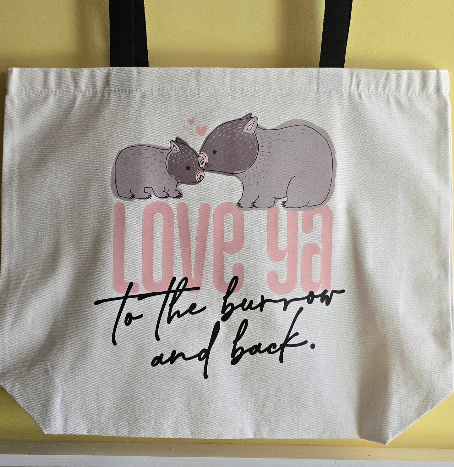 Large 100 % Cotton Canvas "Love ya to the burrow & back"  Bags